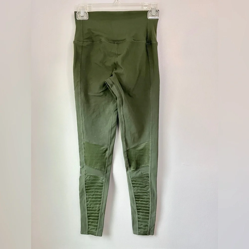 alo Yoga Olive Green Sheer Panel Yoga Leggings